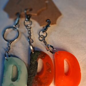 Handcrafted Resin 'D' Keychain – Orange & Teal Options
